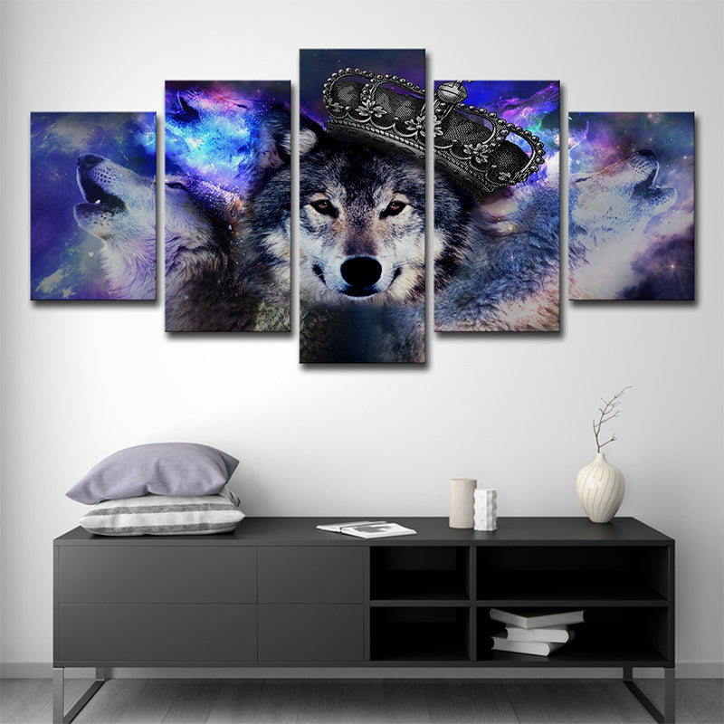 Digital Print Wolves Wall Art Purple Modernism Canvas for Living Room, Multi-Piece