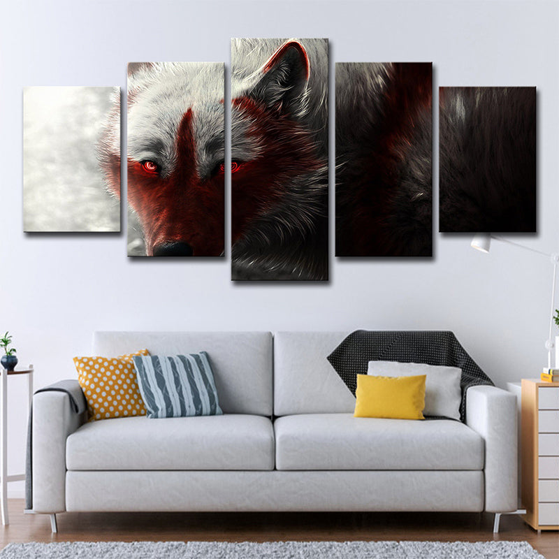 Wolf Wall Art House Interior Animal Canvas Print in Black and Red for Decoration