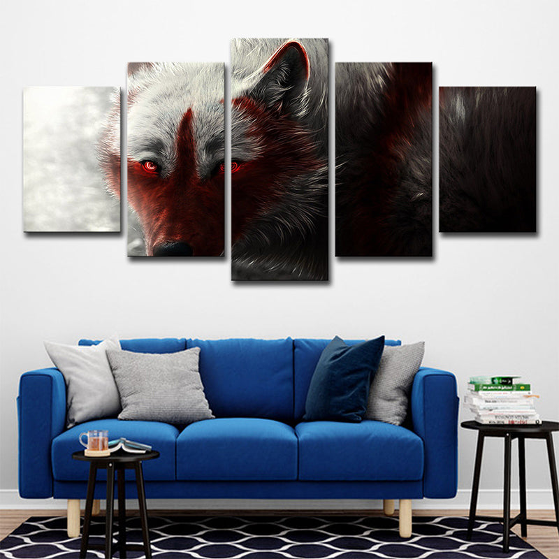 Wolf Wall Art House Interior Animal Canvas Print in Black and Red for Decoration