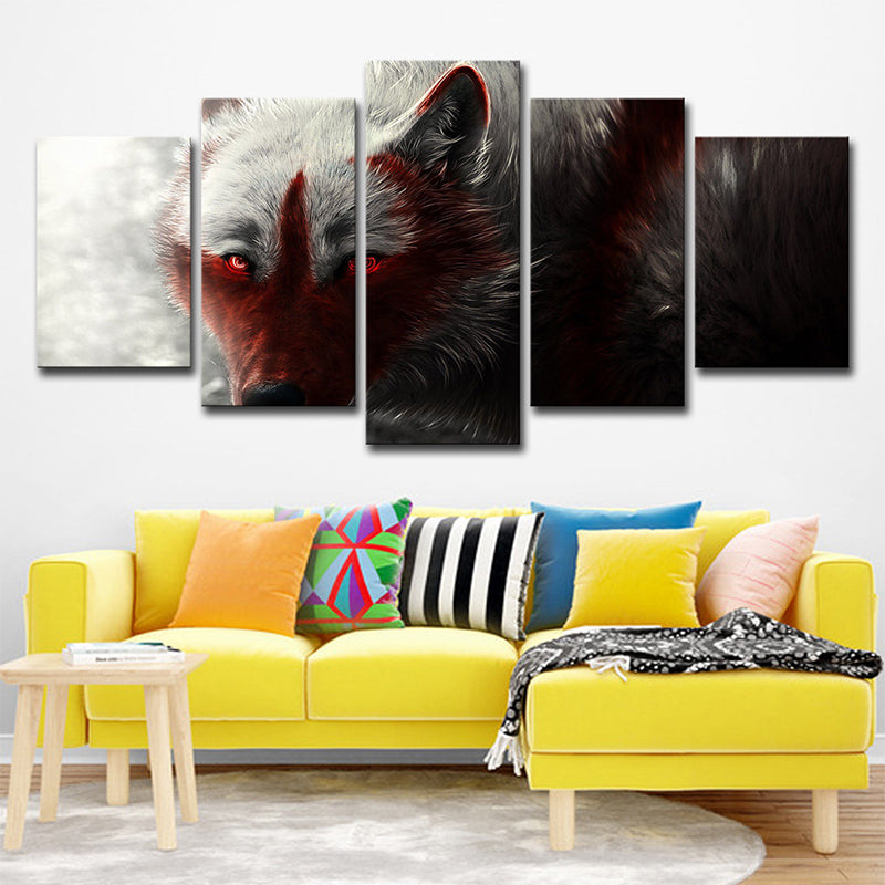 Wolf Wall Art House Interior Animal Canvas Print in Black and Red for Decoration