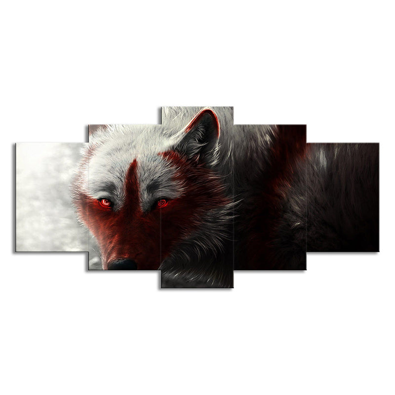 Wolf Wall Art House Interior Animal Canvas Print in Black and Red for Decoration