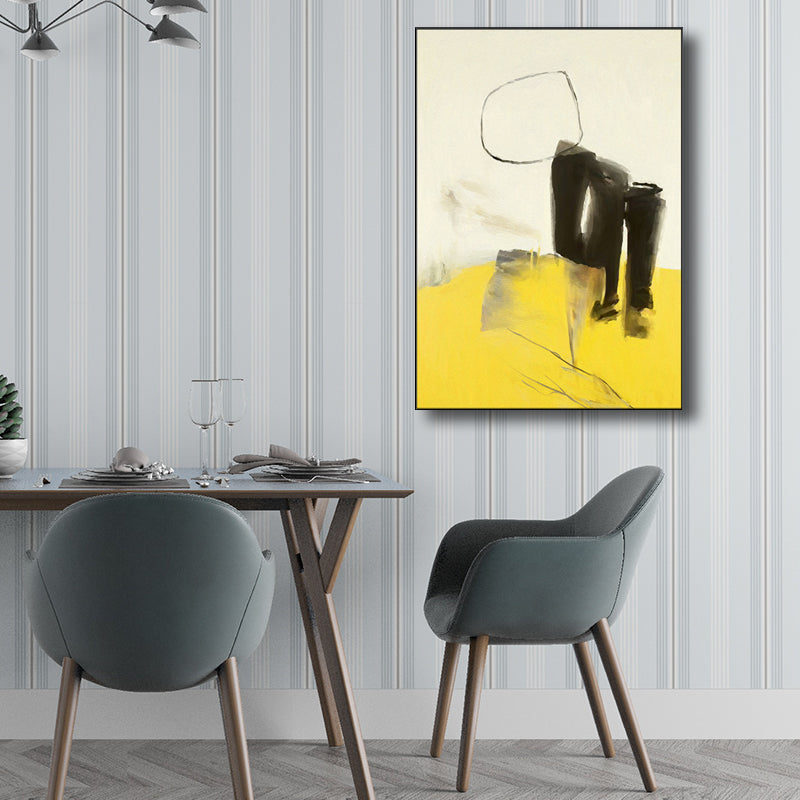 Contemporary Style Abstract Pattern Art Yellow Textured Wall Decor for Dining Room