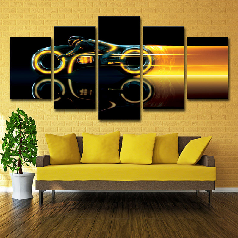 Black Steel Motorbike Wall Decor Abstract Modern Multi-Piece Canvas Wall Art for Room