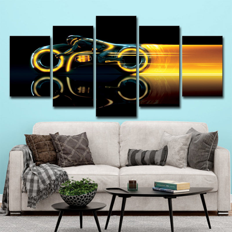 Black Steel Motorbike Wall Decor Abstract Modern Multi-Piece Canvas Wall Art for Room