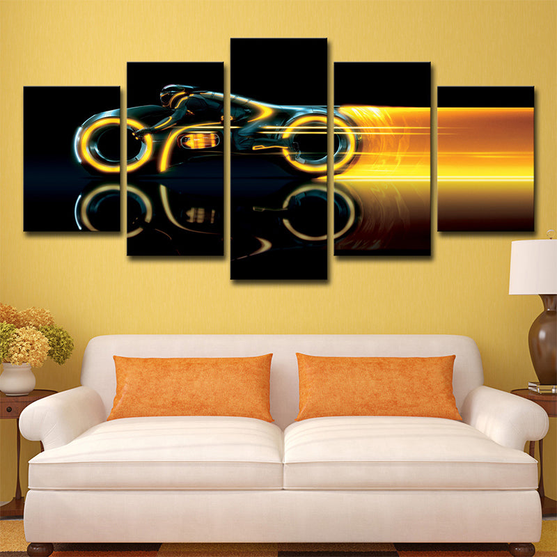 Black Steel Motorbike Wall Decor Abstract Modern Multi-Piece Canvas Wall Art for Room