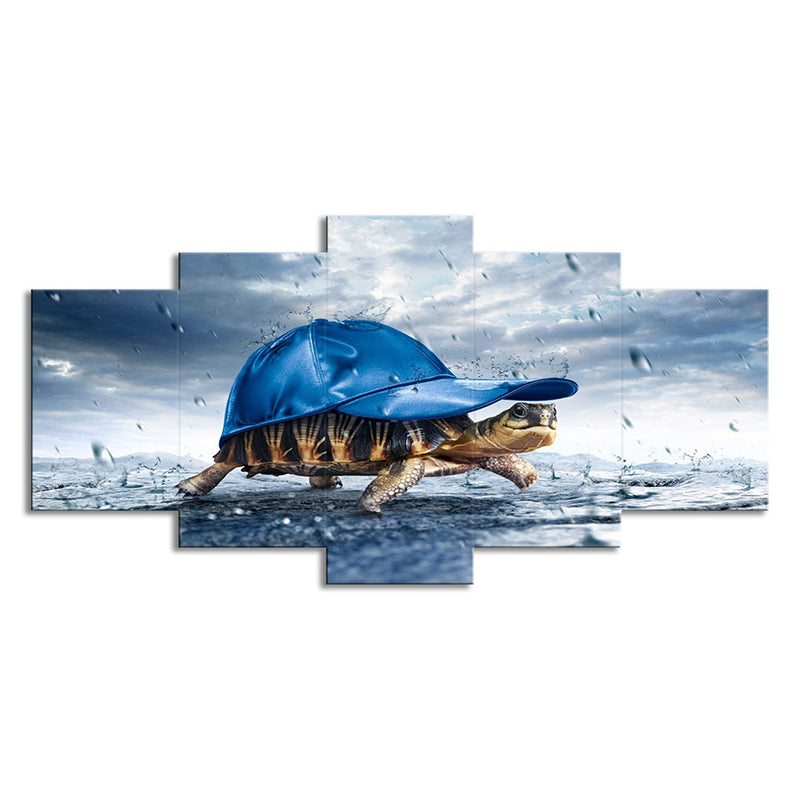 Blue Tortoise with Cap Canvas Multi-Piece Modern Style Sitting Room Wall Art