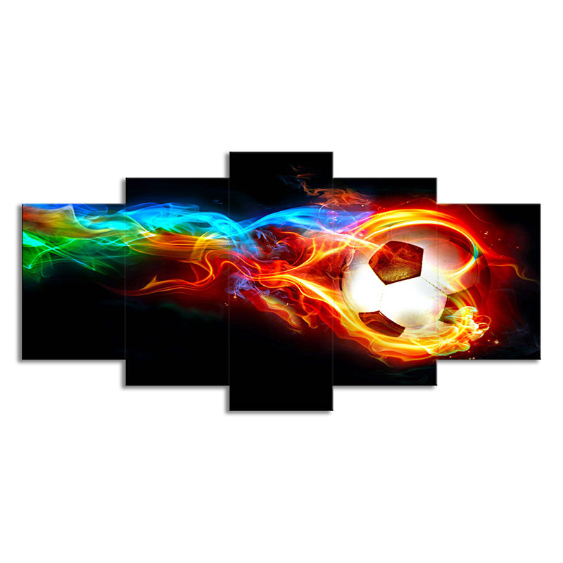 Sports Soccer on Fire Canvas Modern Multi-Piece Wall Art Print in Black for Room