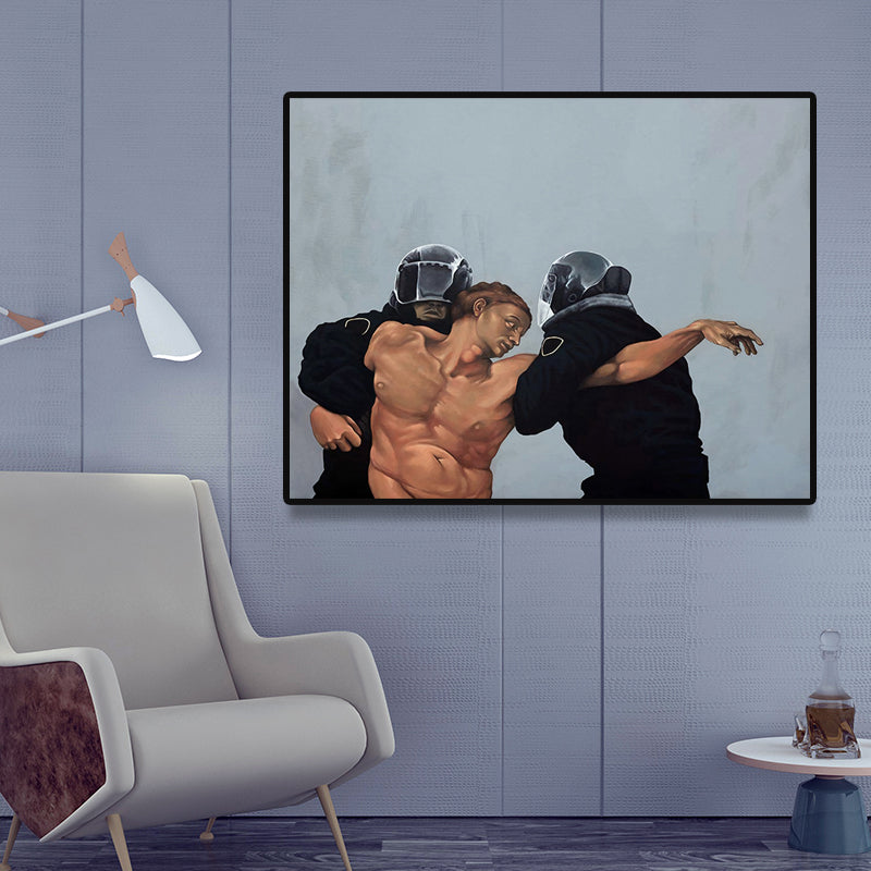 Black Retro Wall Decor Painting Print Caught by the Police Canvas Art for Bedroom