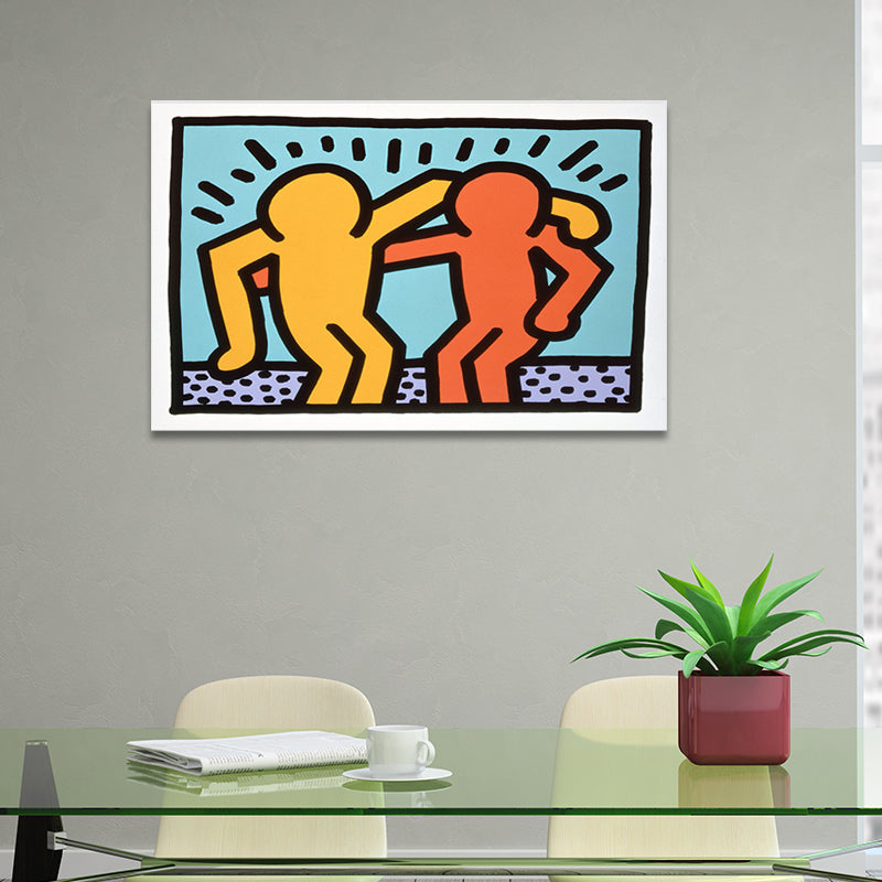 Minimalist Stick Figure Canvas Art Light Color Hobby Wall Decor for Sitting Room