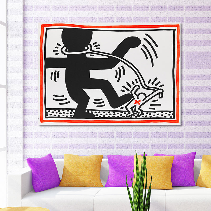 Minimalist Stick Figure Canvas Art Light Color Hobby Wall Decor for Sitting Room