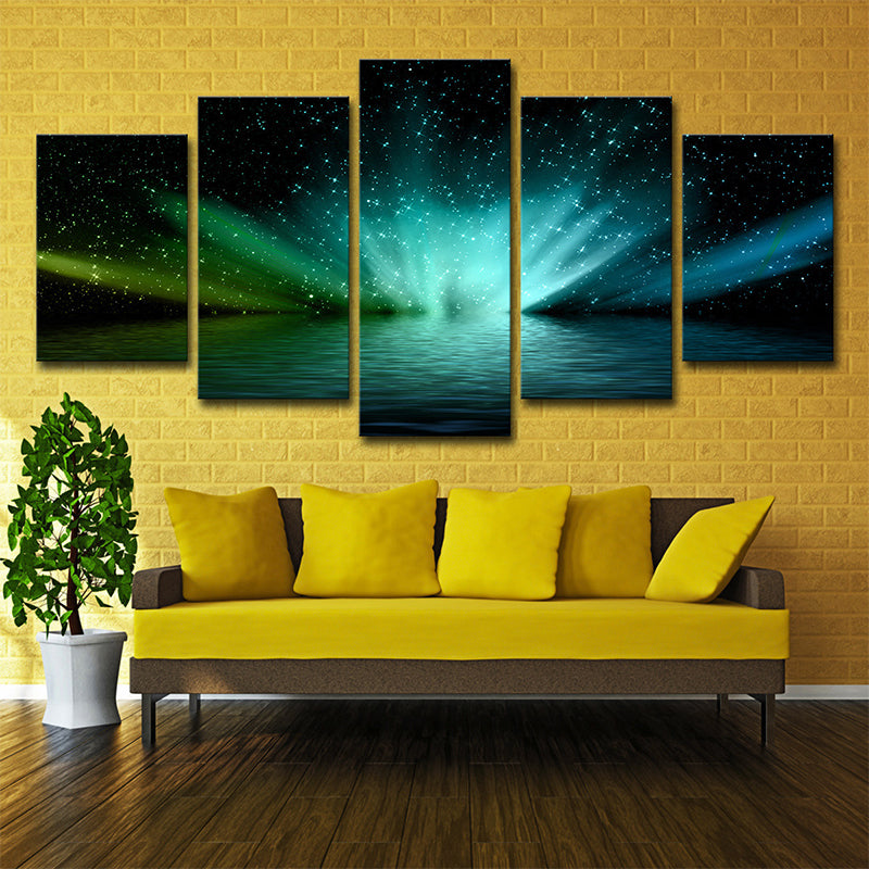 Luminous Lake Starry Night Canvas Print Multi-Piece Modern Living Room Wall Art