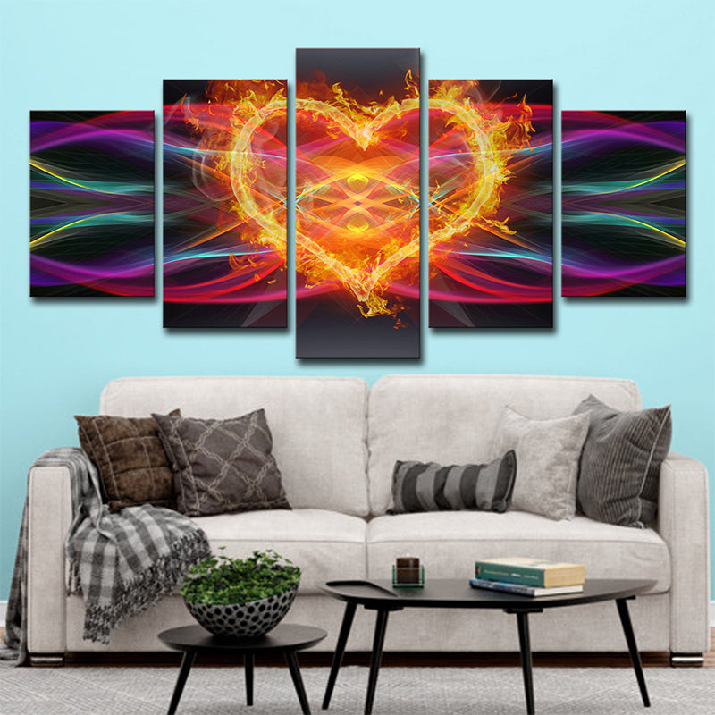 Modern Musical Heart Beat Canvas Print Yellow Multi-Piece Wall Art Decor for Home