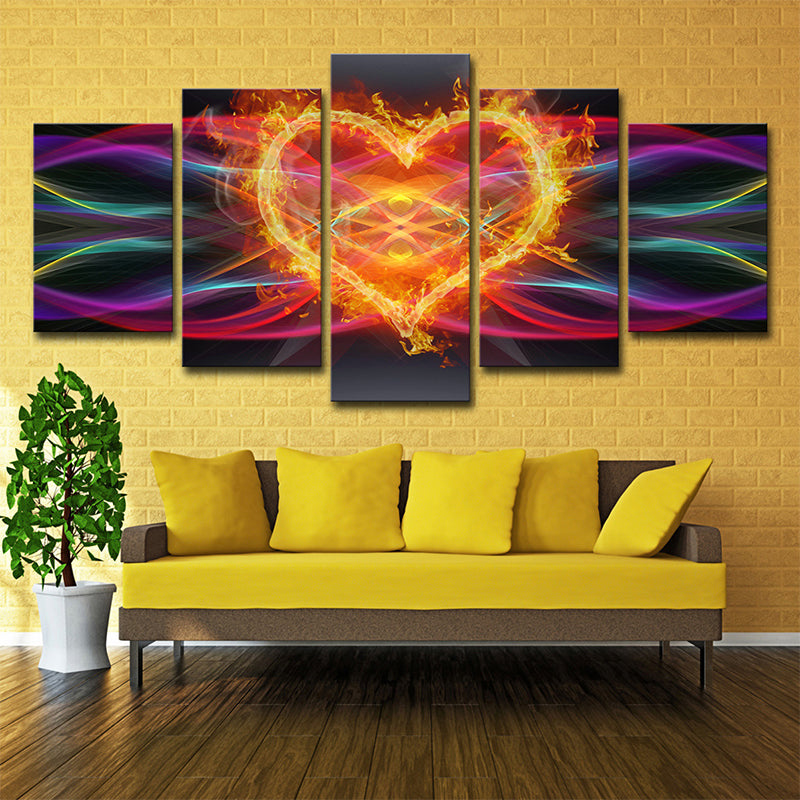 Modern Musical Heart Beat Canvas Print Yellow Multi-Piece Wall Art Decor for Home