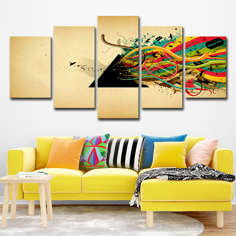 Canvas Yellow Art Print Modern Musical Note Wall Decor for Girls Room, Multi-Piece