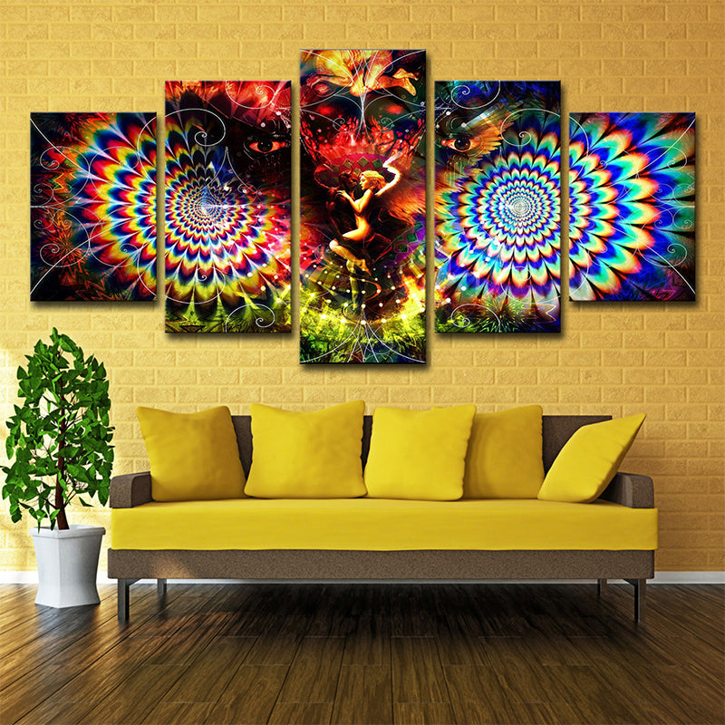 Kaleidoscope Wall Art Print Bohemian Angel and Owl Canvas in Red for Living Room