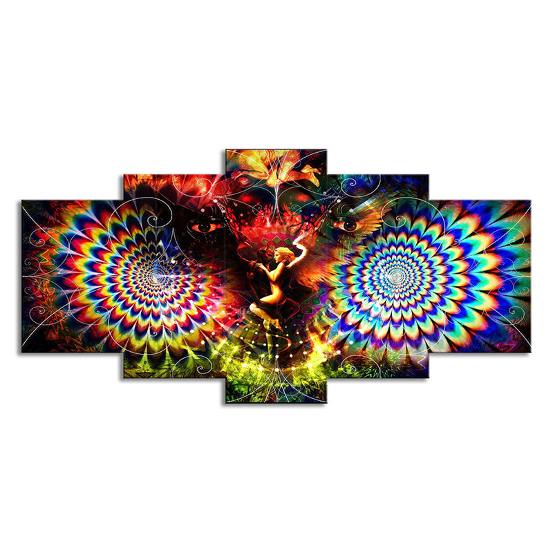 Kaleidoscope Wall Art Print Bohemian Angel and Owl Canvas in Red for Living Room