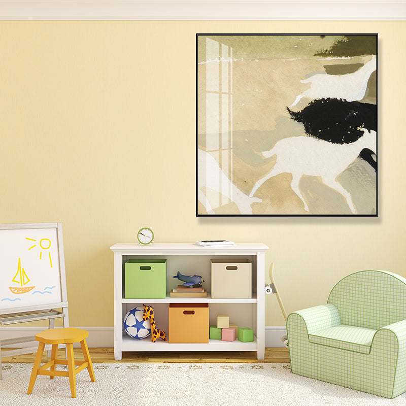 Contemporary Deer Herd Painting Animals Beige Wall Art, Multiple Sizes Available