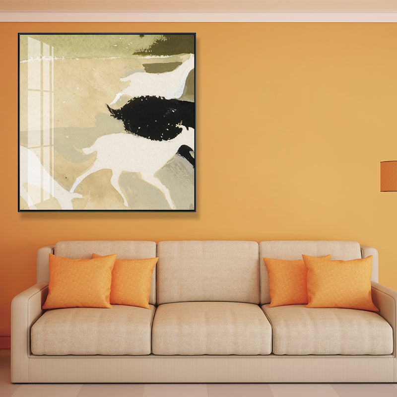 Contemporary Deer Herd Painting Animals Beige Wall Art, Multiple Sizes Available