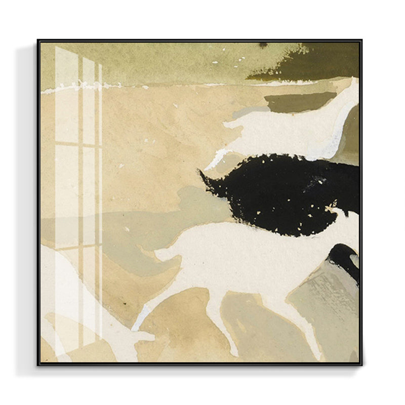 Contemporary Deer Herd Painting Animals Beige Wall Art, Multiple Sizes Available