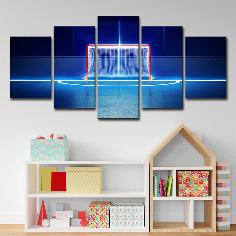 Modern Basketball Court Canvas Print in Blue Boys Bedroom Wall Art Decor, Multi-Piece