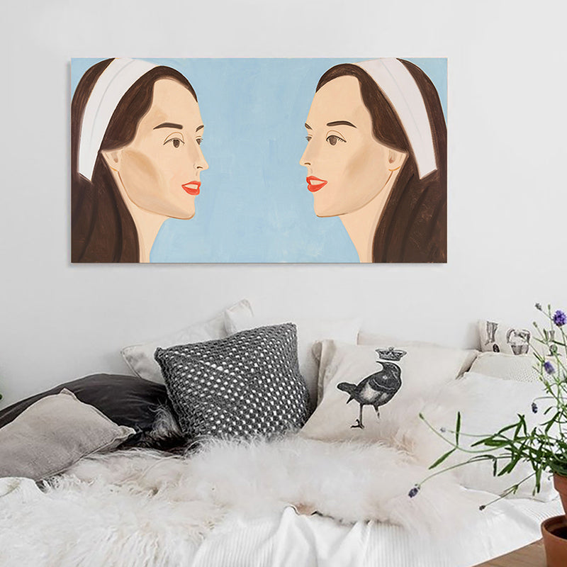 Pop Art Canvas Print in Blue Alex Katz Double White Band Painting Wall Decor for Home