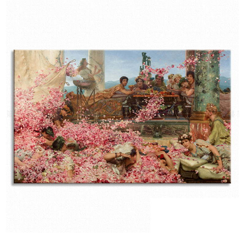 Textured People and Rose Painting Rustic Canvas Wall Art in Pink for Living Room