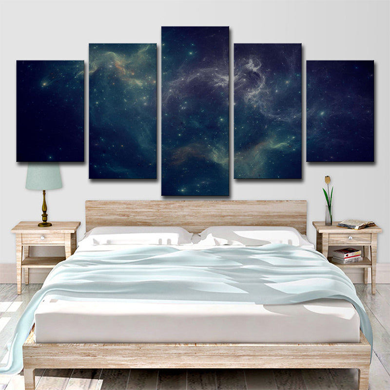 Starry Night Sky Canvas Art in Dark Blue Kids Style Wall Decor for Bedroom, Multi-Piece