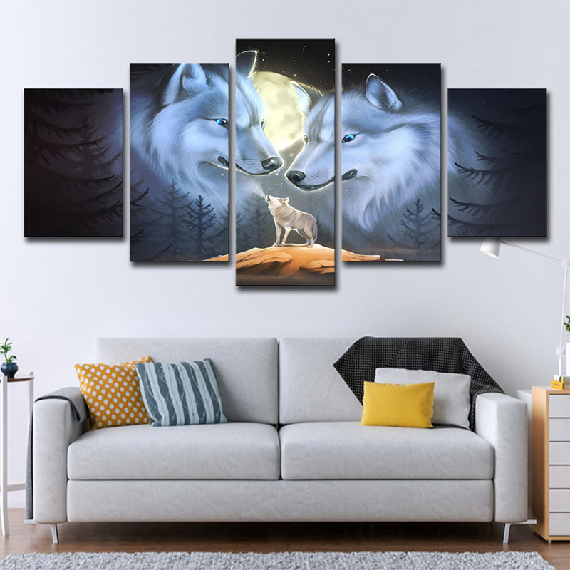 White Night Wolves Wall Art Decor Animal Modern Multi-Piece Canvas Print for Home