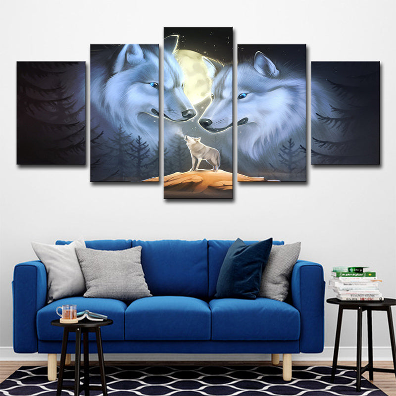 White Night Wolves Wall Art Decor Animal Modern Multi-Piece Canvas Print for Home