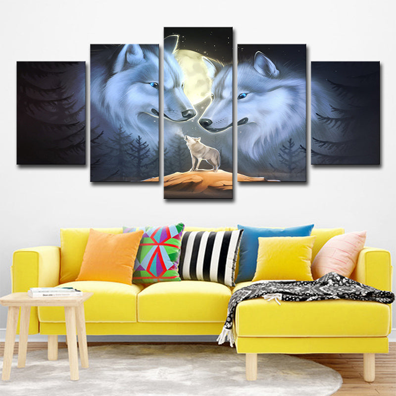 White Night Wolves Wall Art Decor Animal Modern Multi-Piece Canvas Print for Home