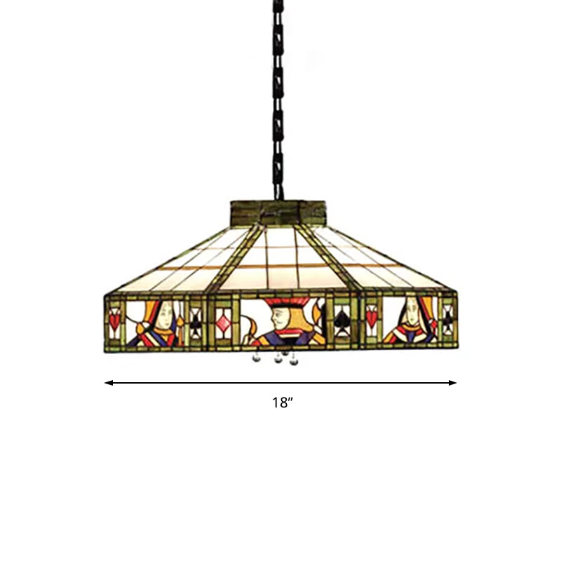 Poker Hanging Lamp Tiffany-Style 3 Bulbs White-Yellow/Green-White Handcrafted Art Glass Pendant Light Fixture, 18"/19.5" Wide