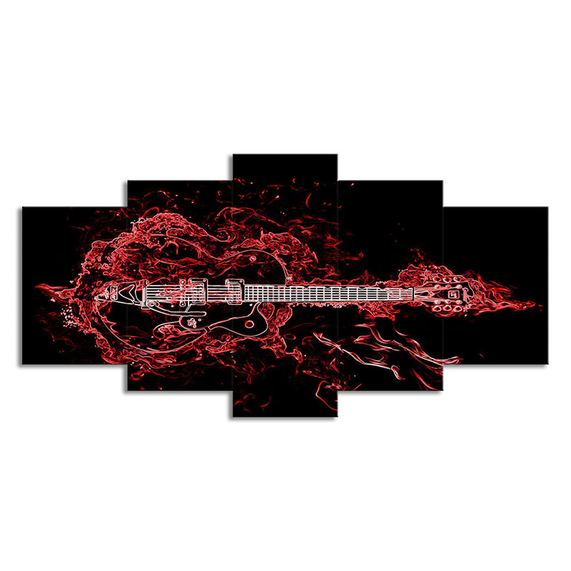 Red Musical Canvas Wall Art Guitar Modern Style Multi-Piece Wall Decor for Bedroom