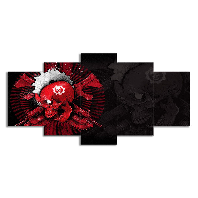 Modern Blossoming Skull Art Print Canvas Multi-Piece Black-Red Wall Decor for Bedroom