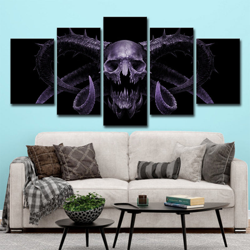 Demon Skull Wall Art Decor Multi-Piece Modernist Living Room Canvas Print in Purple