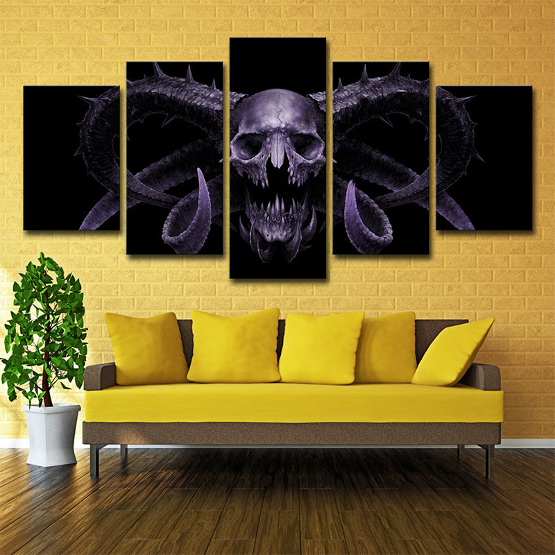 Demon Skull Wall Art Decor Multi-Piece Modernist Living Room Canvas Print in Purple