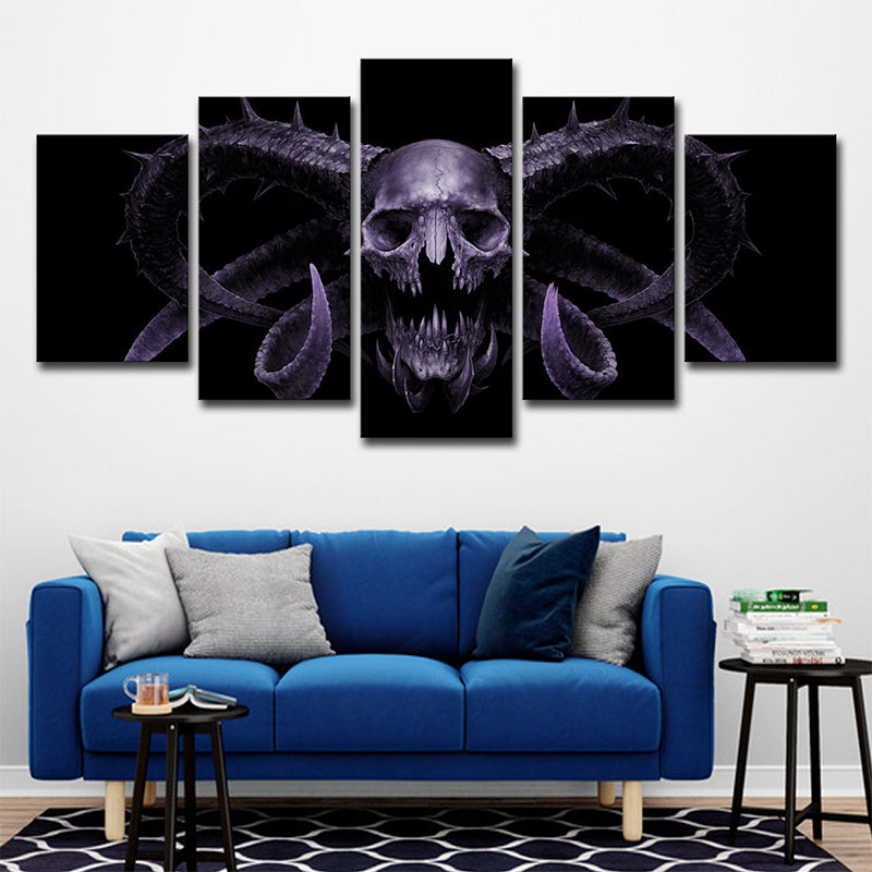 Demon Skull Wall Art Decor Multi-Piece Modernist Living Room Canvas Print in Purple