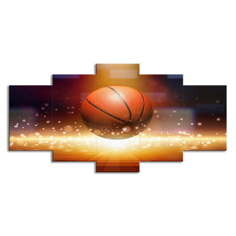 Basketball and Firefly Canvas Art Brown Contemporary Wall Decor for Boys Bedroom