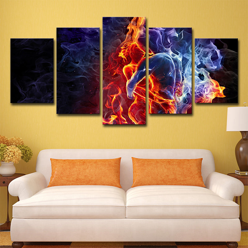 Modernist Flame Abstract Art Print Black Multi-Piece Wall Decor for House Interior