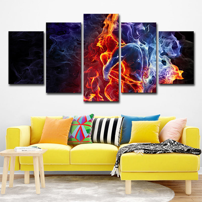 Modernist Flame Abstract Art Print Black Multi-Piece Wall Decor for House Interior