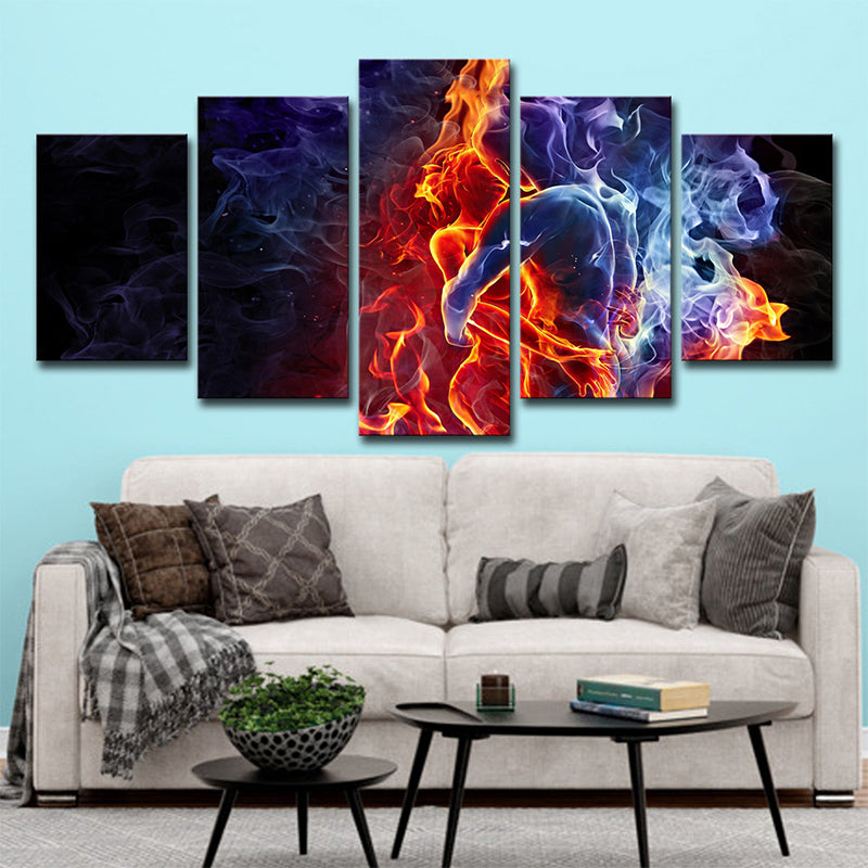 Modernist Flame Abstract Art Print Black Multi-Piece Wall Decor for House Interior