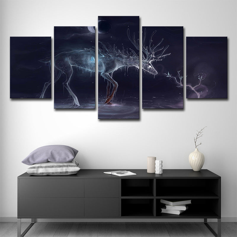 Stags Canvas Wall Art Modern Dreamy Animal Wall Decor in Purple for Sitting Room