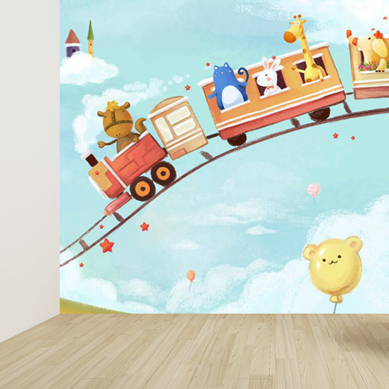 Huge Animal Train Mural Wallpaper Moisture Resistant Cartoon Baby Room Wall Decor
