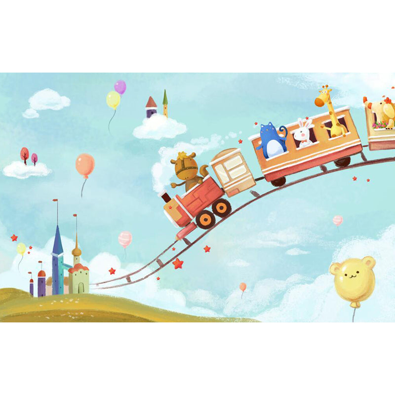 Huge Animal Train Mural Wallpaper Moisture Resistant Cartoon Baby Room Wall Decor