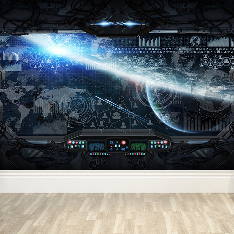 Space Capsule View Mural Wallpaper Sci-Fi Moisture Resistant Wall Art for Kids Room