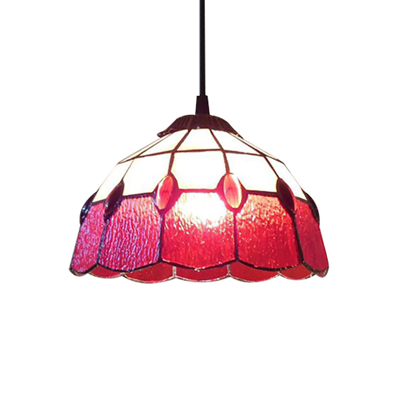 Gebrandschilderd glas kralen drop lamp tiffany-stijl 1 kop roze/groene hanger verlichtingsarmatuur voor hal