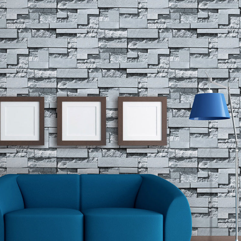 Patterned Bricks and Rocks Wallpaper Light Color Steampunk Wall Covering for Home