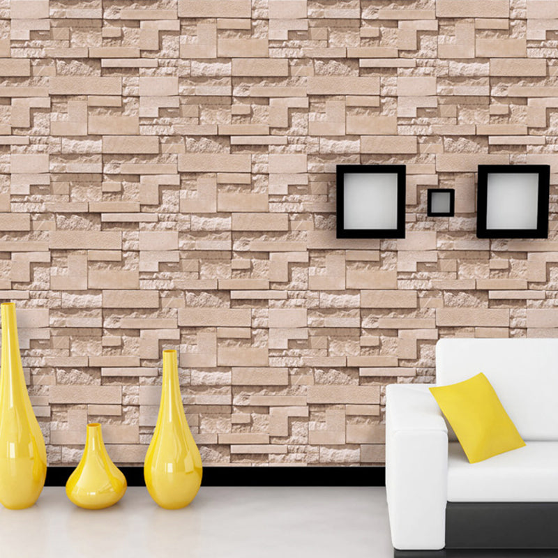 Patterned Bricks and Rocks Wallpaper Light Color Steampunk Wall Covering for Home