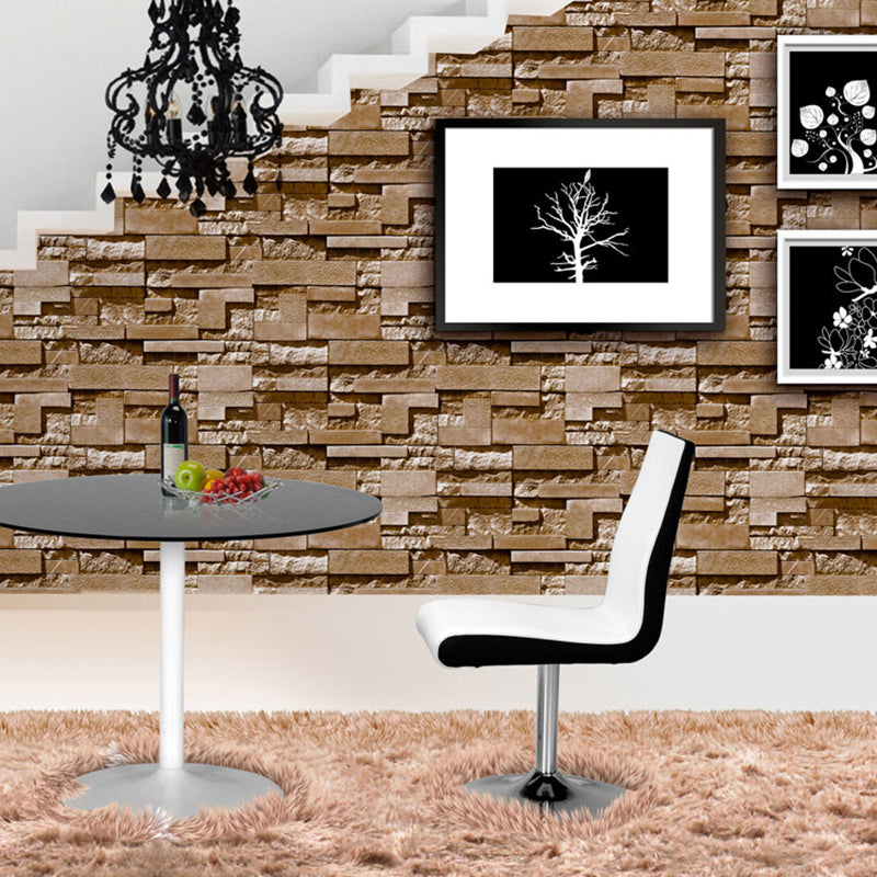 Patterned Bricks and Rocks Wallpaper Light Color Steampunk Wall Covering for Home