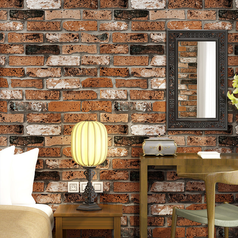 Dark Color Wrecked Brickwork Wallpaper Moisture Resistant Wall Covering for Accent Wall