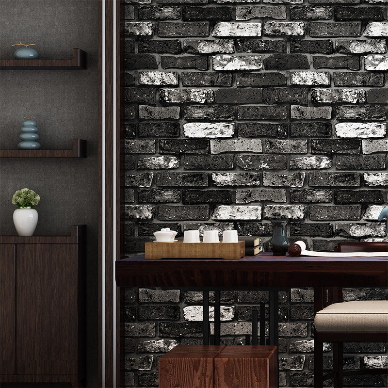 Dark Color Wrecked Brickwork Wallpaper Moisture Resistant Wall Covering for Accent Wall